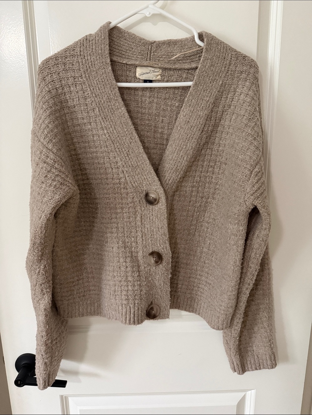 Cozy Neutral Button-Front Women’s Cardigan Sweater M
